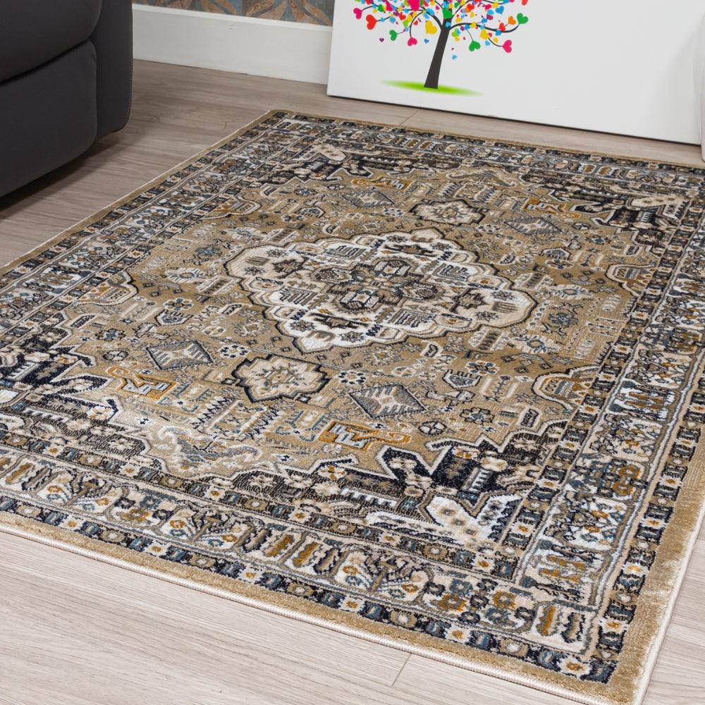 Aziza Medallion Beige Rug | Classic Elegance & Plush Comfort - Image 3