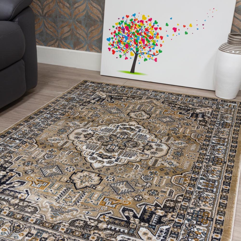 Aziza Medallion Beige Rug | Classic Elegance & Plush Comfort - Image 4