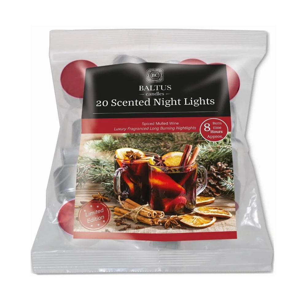 Baltus Night Light Scented Candles | Mulled Wine | Pack of 20