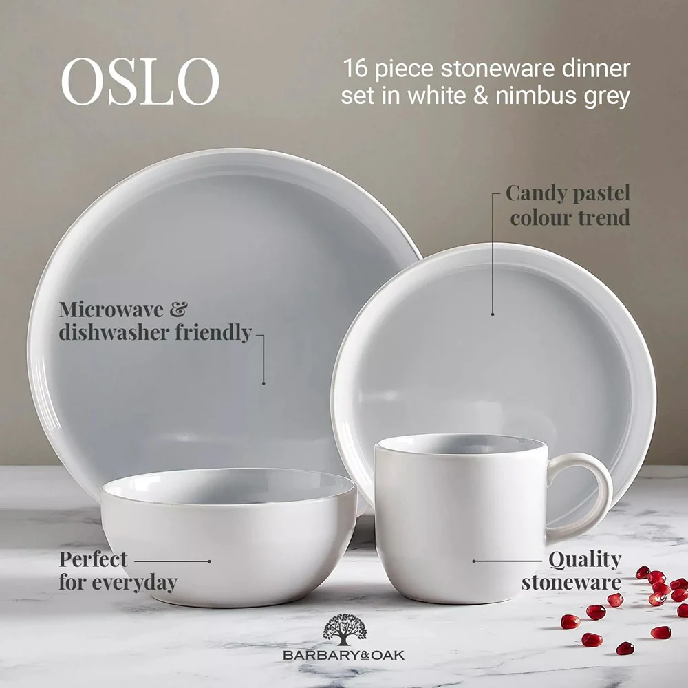 Barbary & Oak Oslo Dinnerware Set | Grey, 16 Pieces, Glazed Finish - Image 2