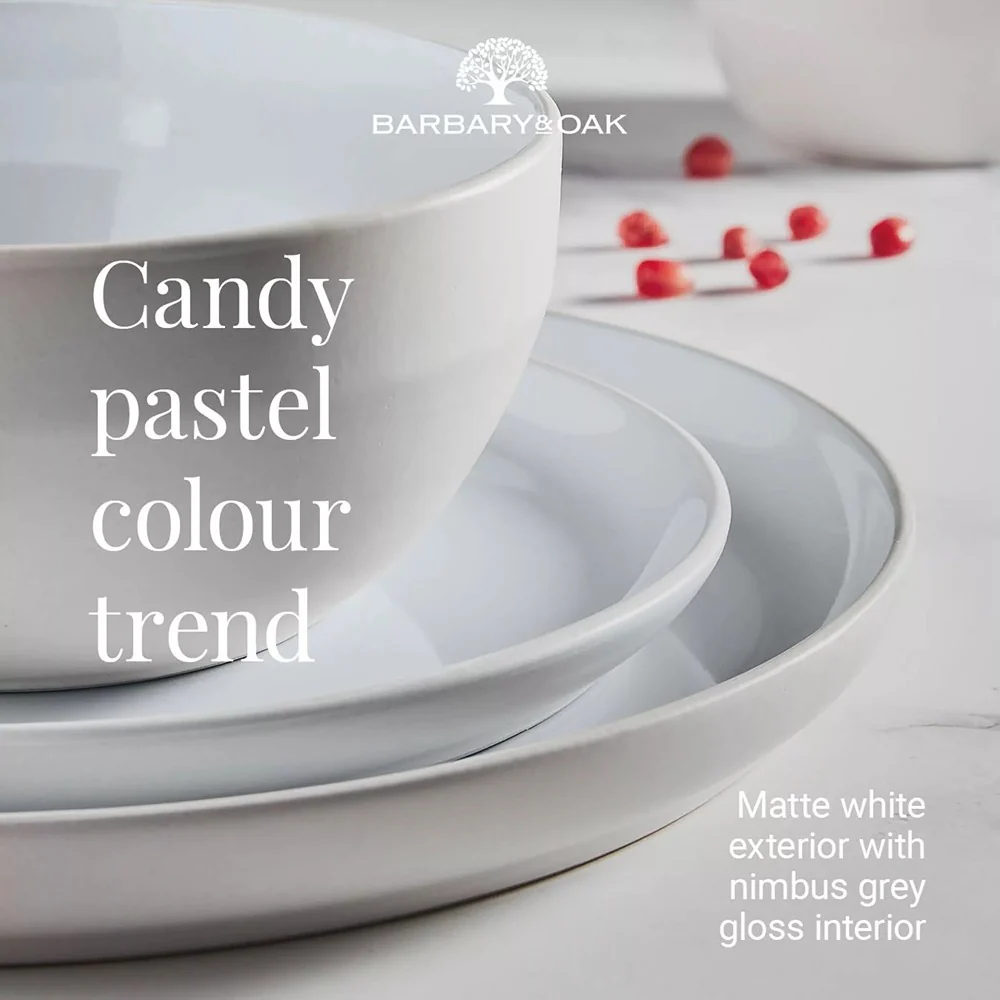 Barbary & Oak Oslo Dinnerware Set | Grey, 16 Pieces, Glazed Finish - Image 3