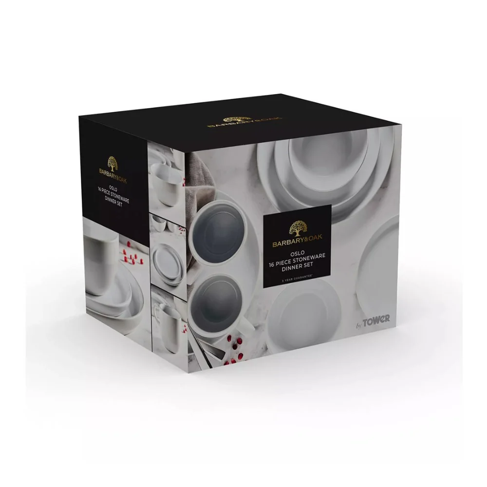 Barbary & Oak Oslo Dinnerware Set | Grey, 16 Pieces, Glazed Finish - Image 6