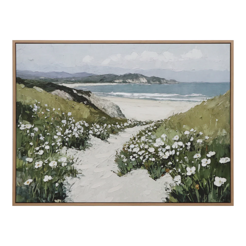 Beach Walk Coastal Landscape Framed Canvas Wall Art | 60 x 80cm