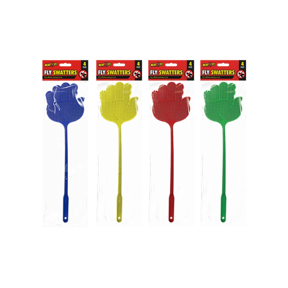 Beat It Assorted Colours Long Handle Fly Swatters | Pack of 4