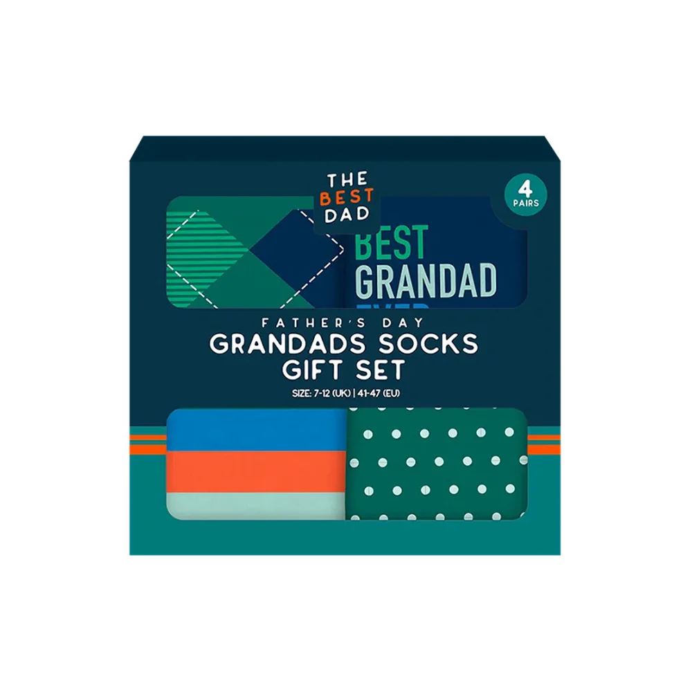 Best Dad Father's Day Grandad Socks | Pack of 4, UK 7–12, Assorted Designs