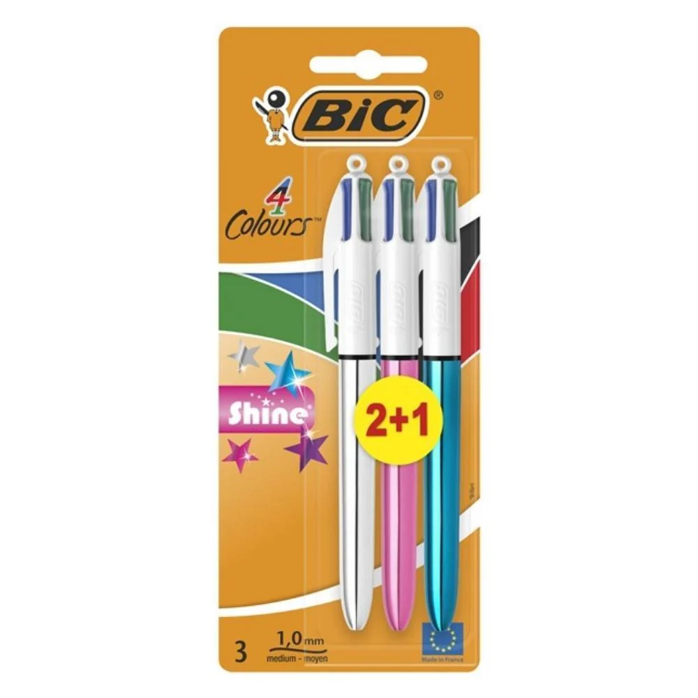 Bic 4 Colours Shine Retractable Ballpoint Pen | Pack Of 3