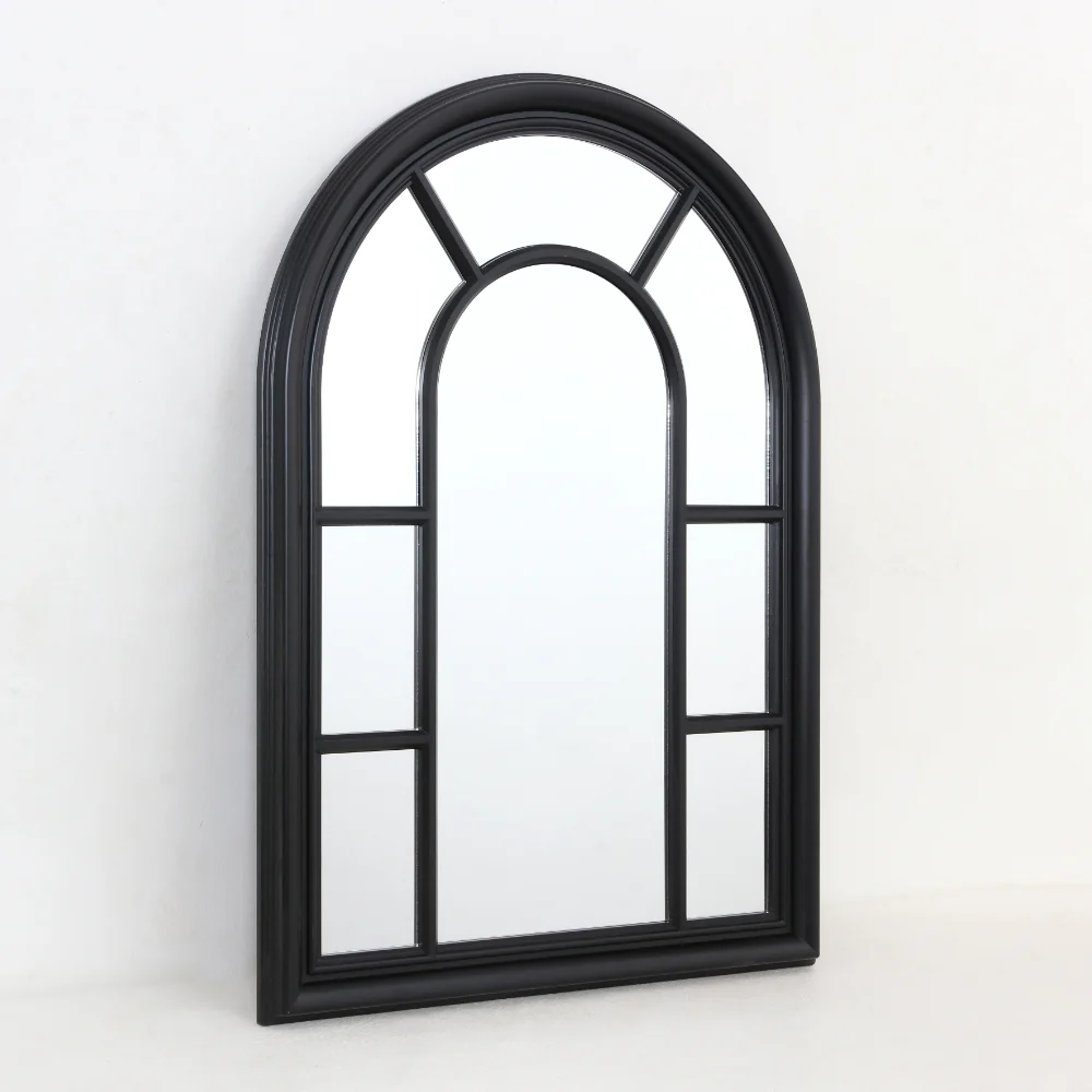 Black Arched Windowpane Wall Mirror | 103 x 74cm, Grid Frame