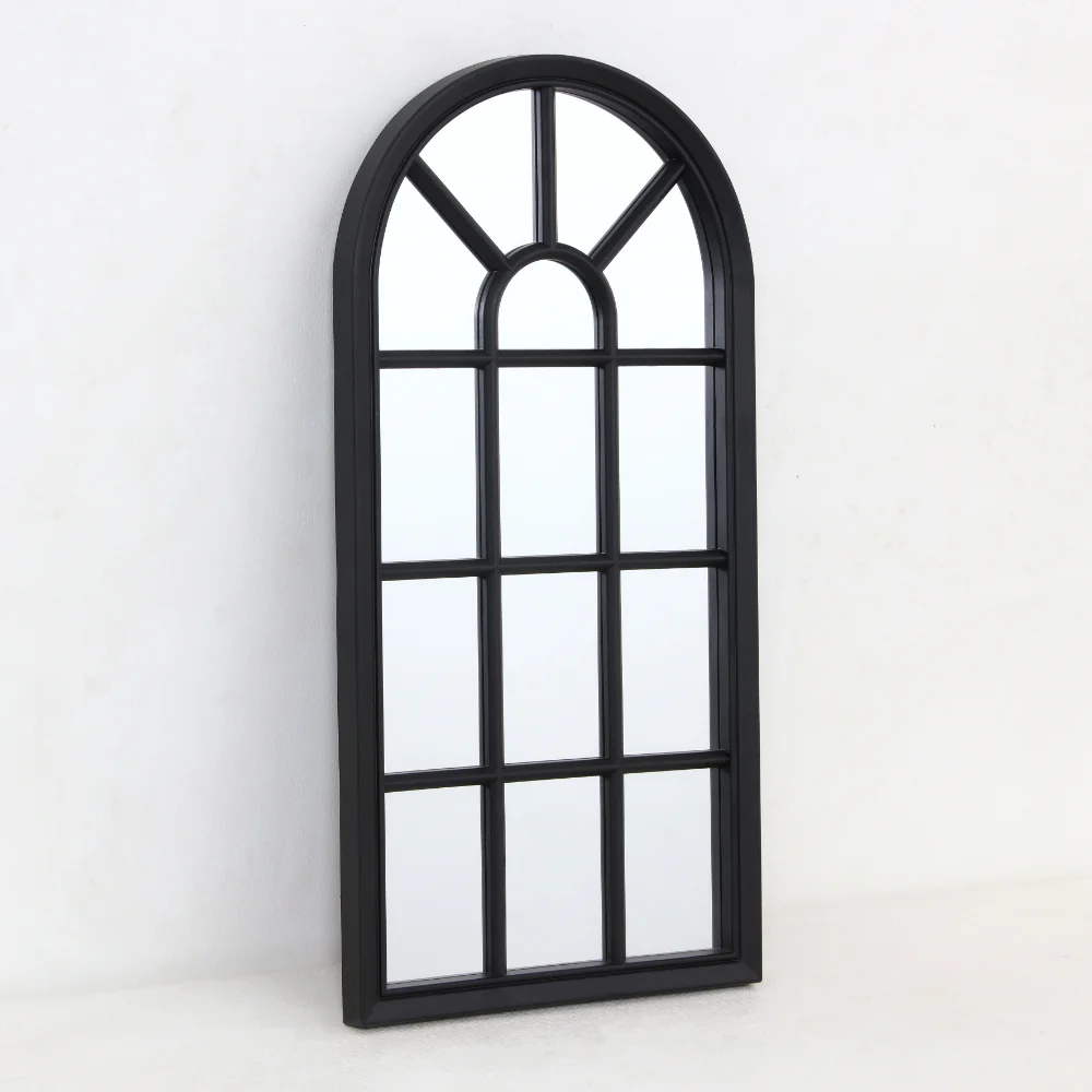 Black Arched Windowpane Wall Mirror | 35 x 70cm, Multi-Panel Frame - Image 2