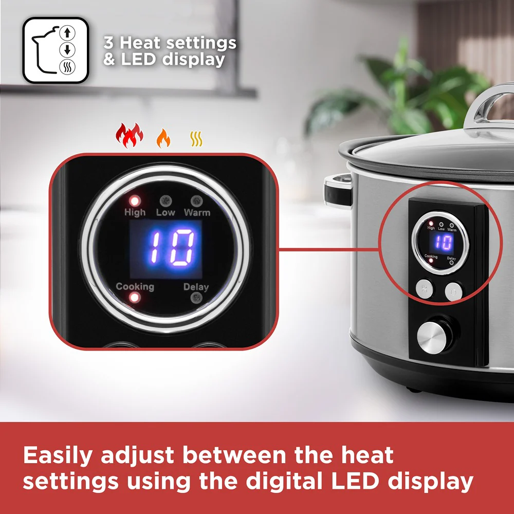 Black + Decker Digital Slow Cooker | 3.5L, Stainless Steel, LED Display - Image 5