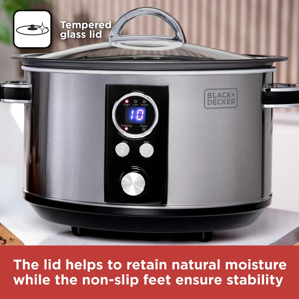 Black + Decker Digital Slow Cooker | 3.5L, Stainless Steel, LED Display - Image 6