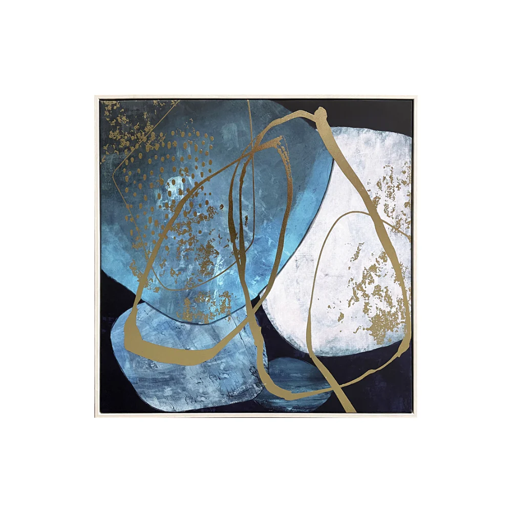 Blue and Gold Abstract Canvas Wall Art | 50 x 50cm, Slim Frame