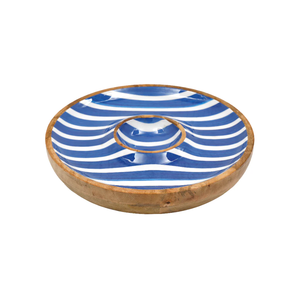 Blue Stripe Chip and Dip Serving Platter | Round, 30cm Diameter
