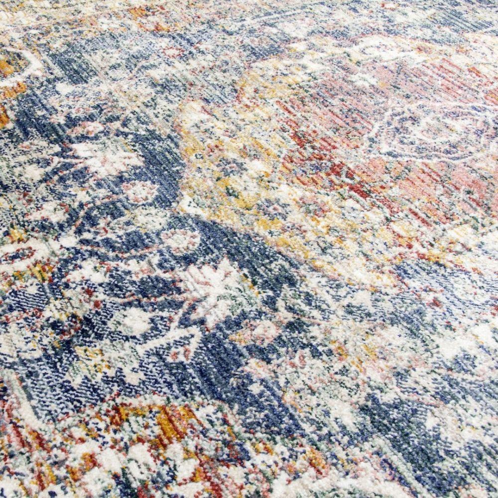 Boho Medallion Blue Rug | Vintage Distressed Design - Image 4