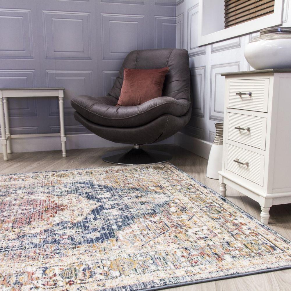 Boho Medallion Blue Rug | Vintage Distressed Design - Image 5