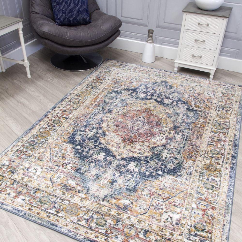 Boho Medallion Blue Rug | Vintage Distressed Design - Image 6