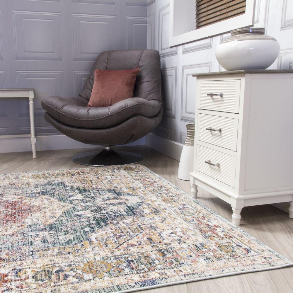 Boho Medallion Green Rug | Vintage Distressed Design - Image 5