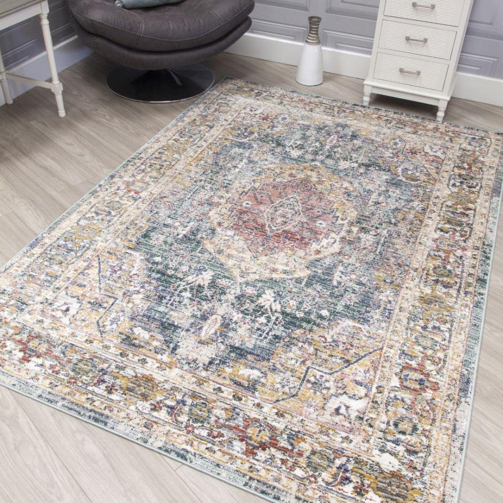 Boho Medallion Green Rug | Vintage Distressed Design - Image 6