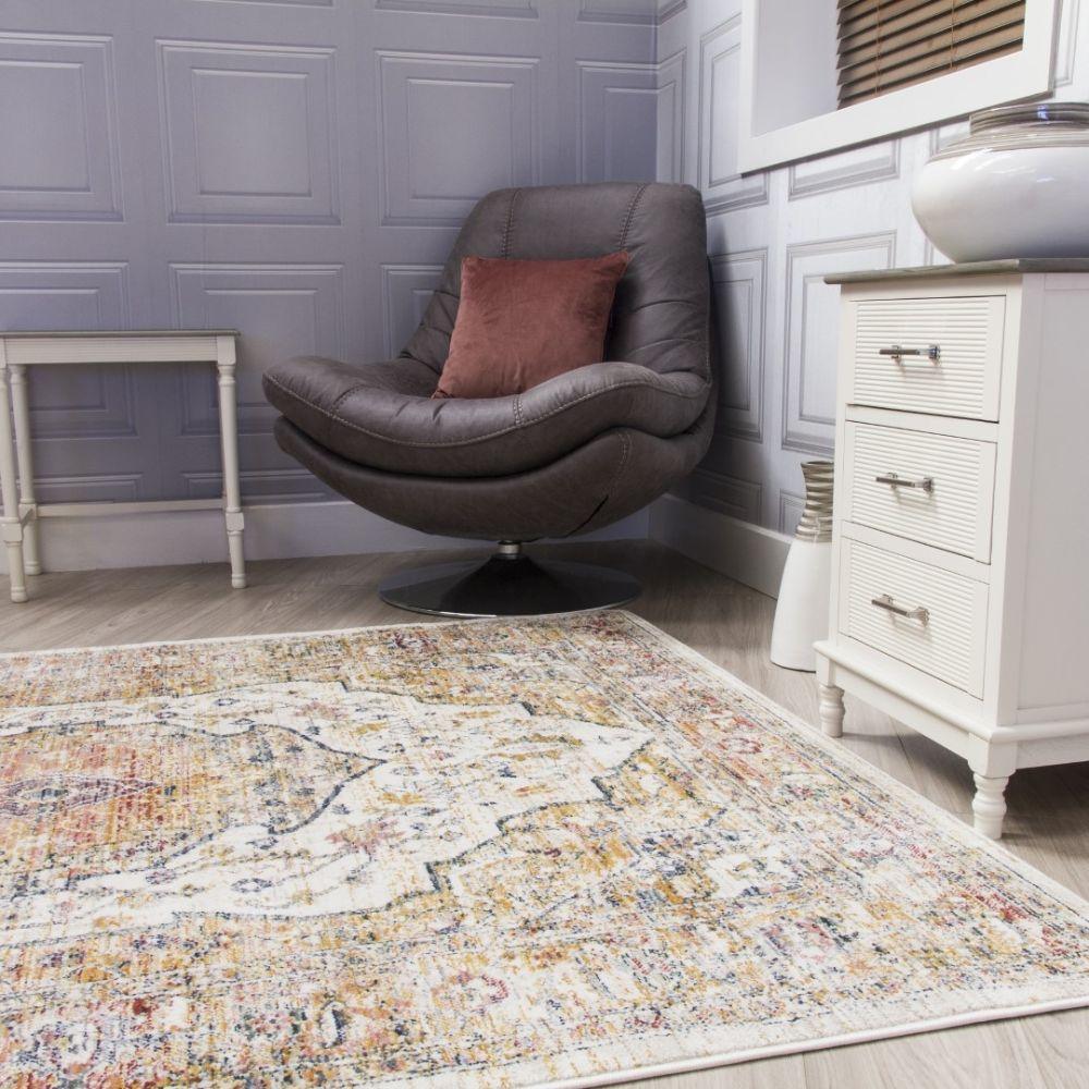 Boho Medallion Natural Cream Rug | Vintage Distressed Design - Image 5