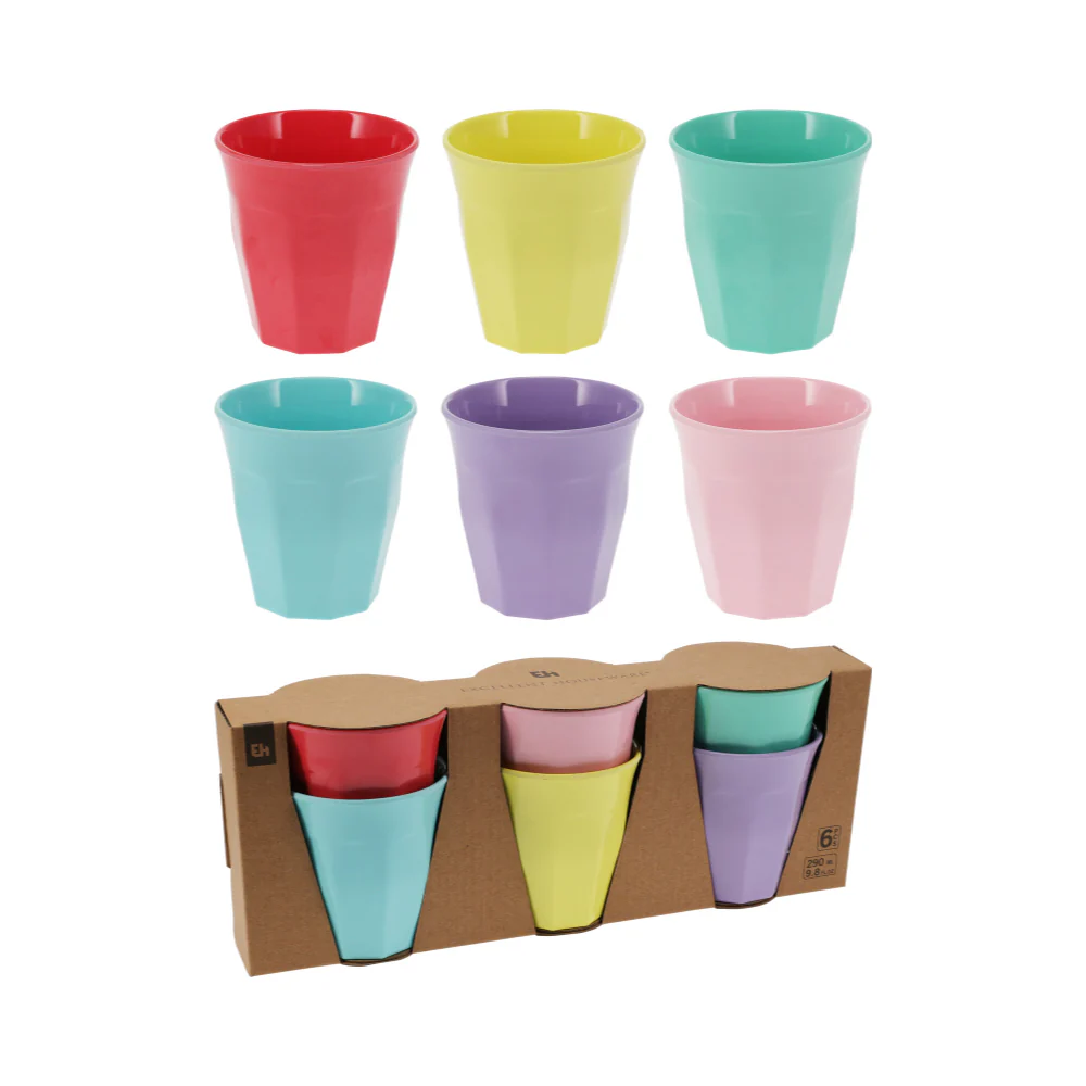 Bright Colour Cup Set Drinking Cups | Pack of 6, Assorted Colours