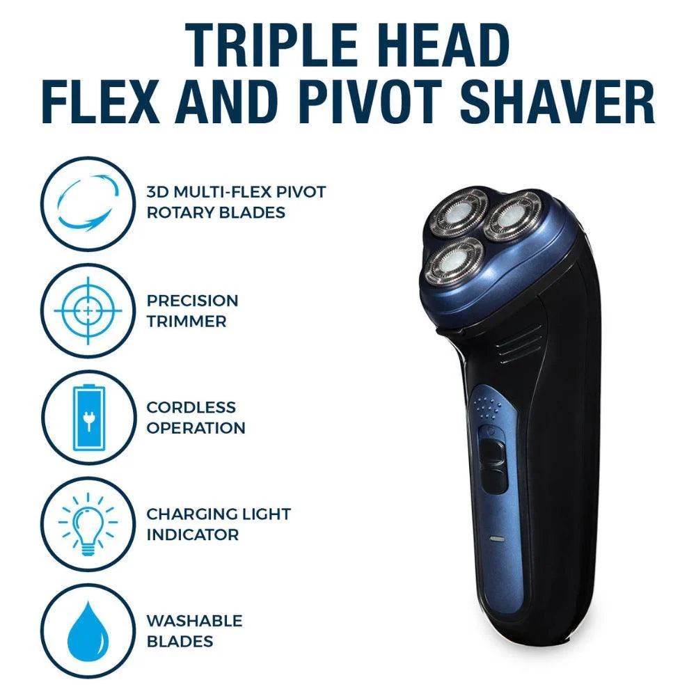 Carmen Midnight Blue Triple Head Flex & Pivot Cordless Shaver - Image 2