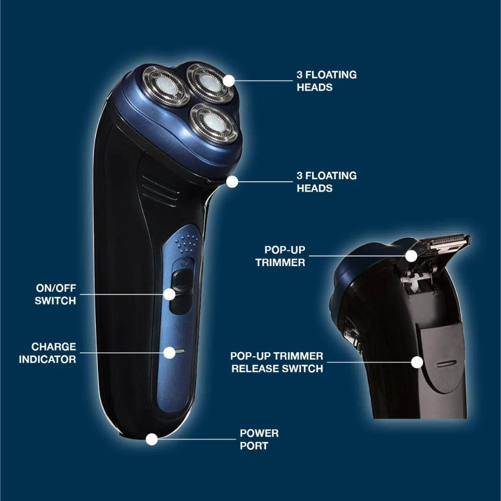 Carmen Midnight Blue Triple Head Flex & Pivot Cordless Shaver - Image 5