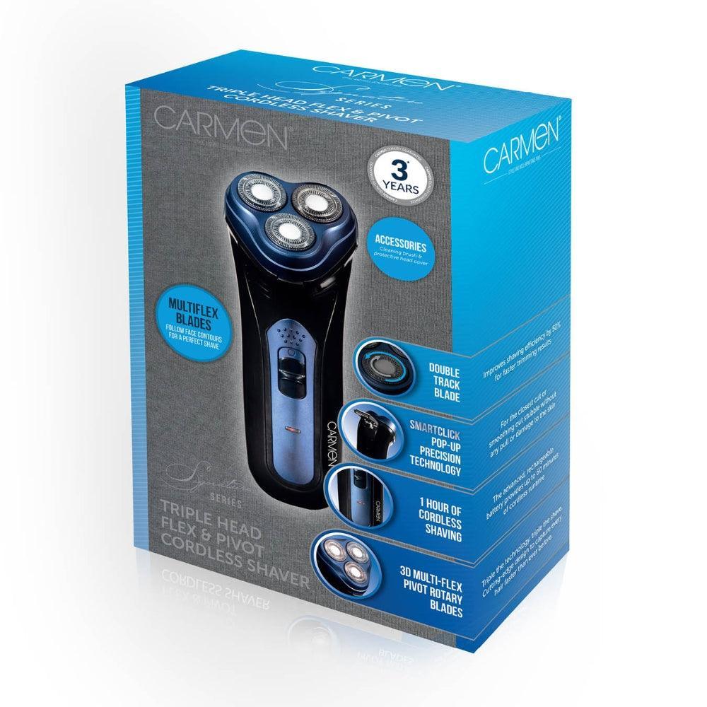 Carmen Midnight Blue Triple Head Flex & Pivot Cordless Shaver - Image 6