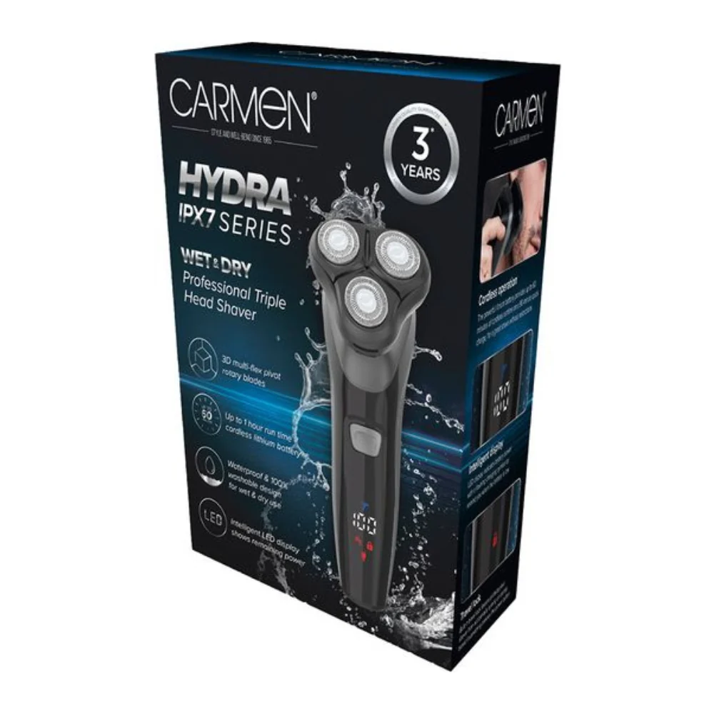 Carmen Professional IPX7 Rotary Electric Shaver | Triple Head, LED Display - Image 8