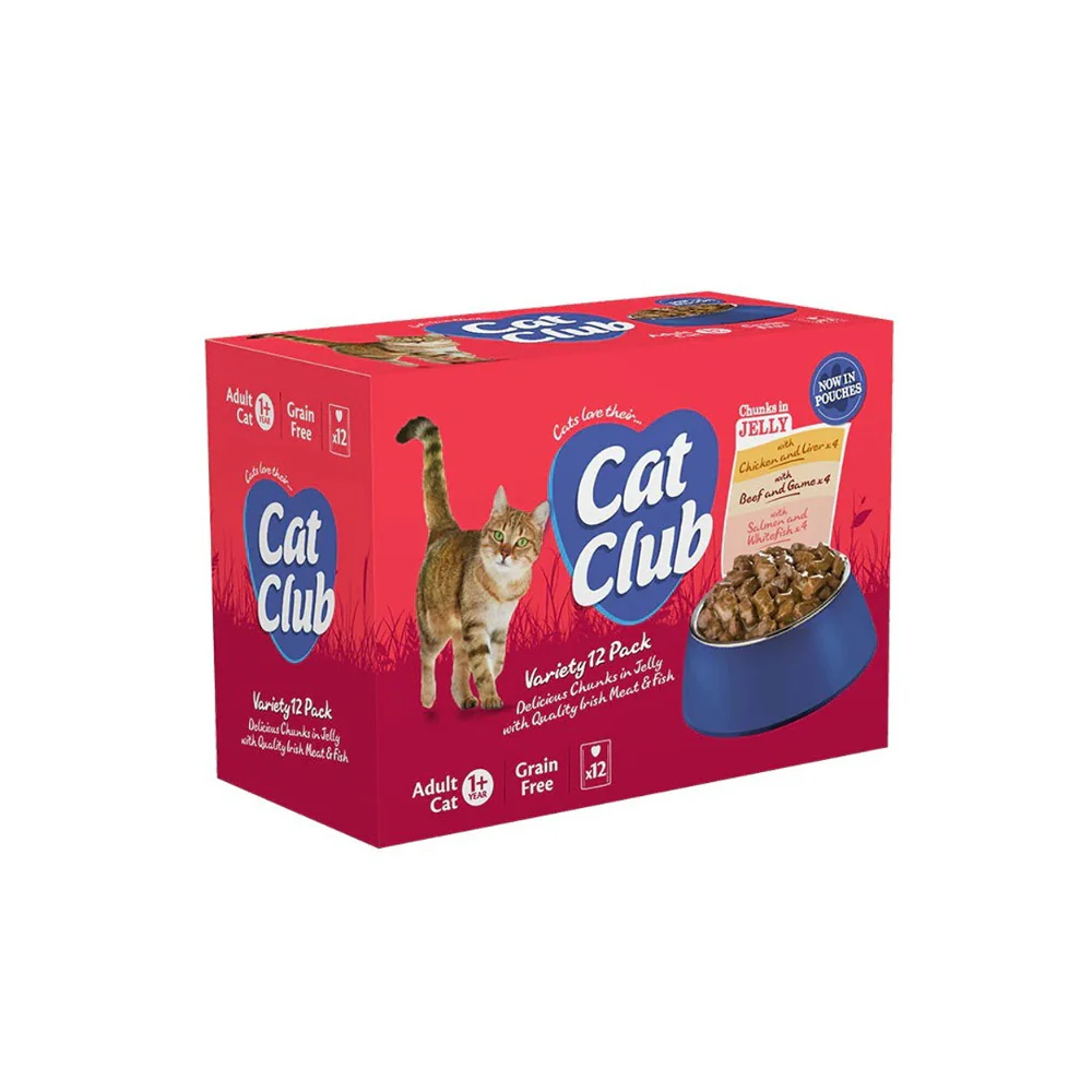 Cat Club Adult Wet Cat Food Pouches in Jelly | Grain-Free, Pack of 12, 1.2kg