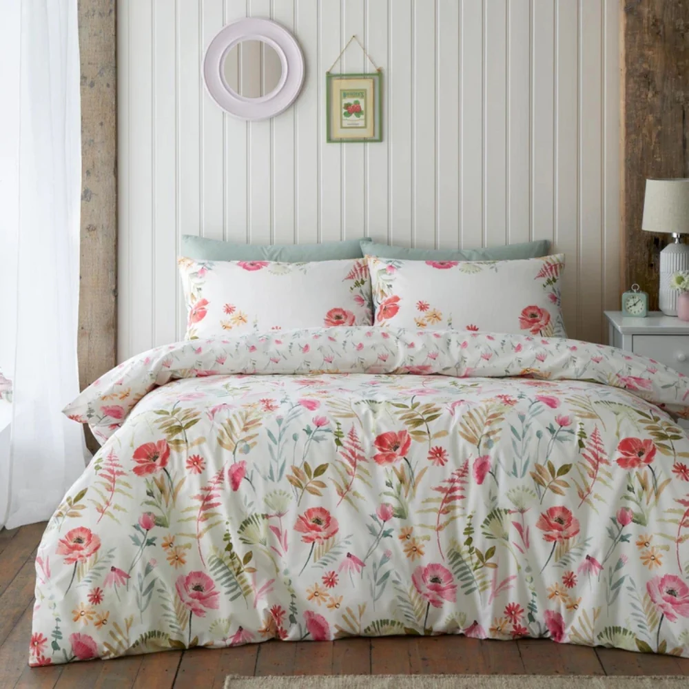Catherine Lansfield Ella Poppy Cream Floral Reversible Quilt Set | King Size - Image 5