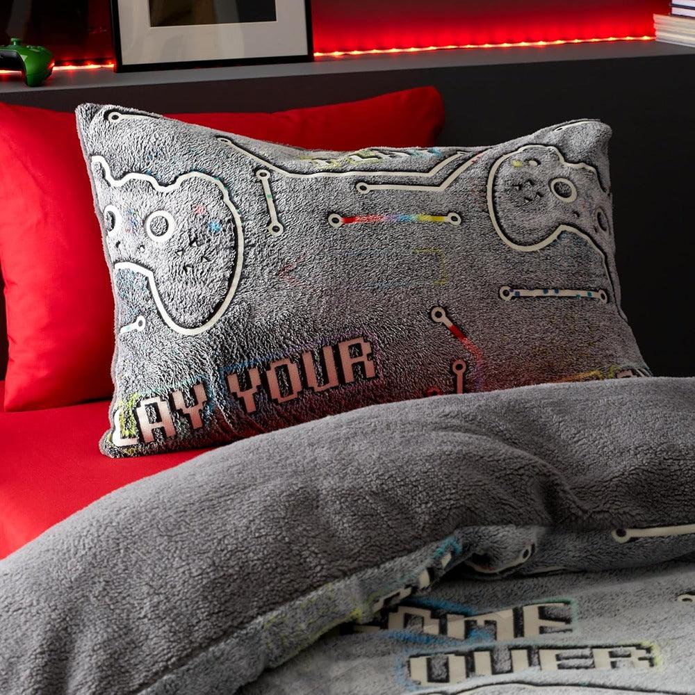 Catherine Lansfield Game Over Glow In The Dark Double Duvet Cover Set | Grey - Image 3