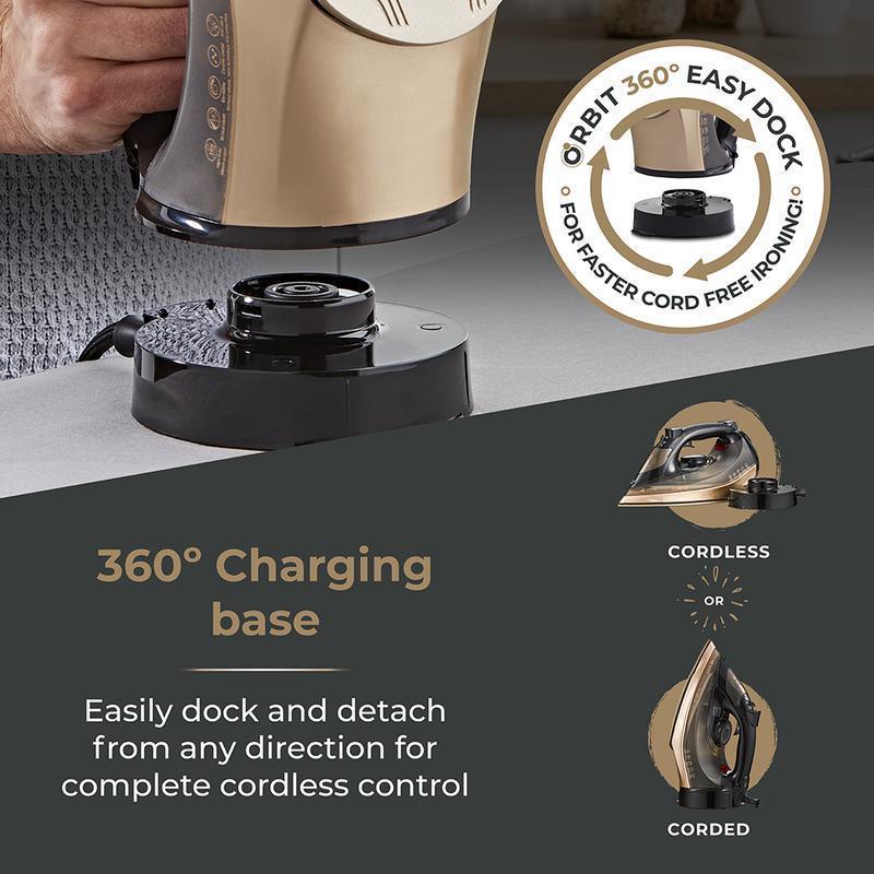 Ceraglide 2800W 360 Cord Cordless Steam Iron Black and Gold - Image 3