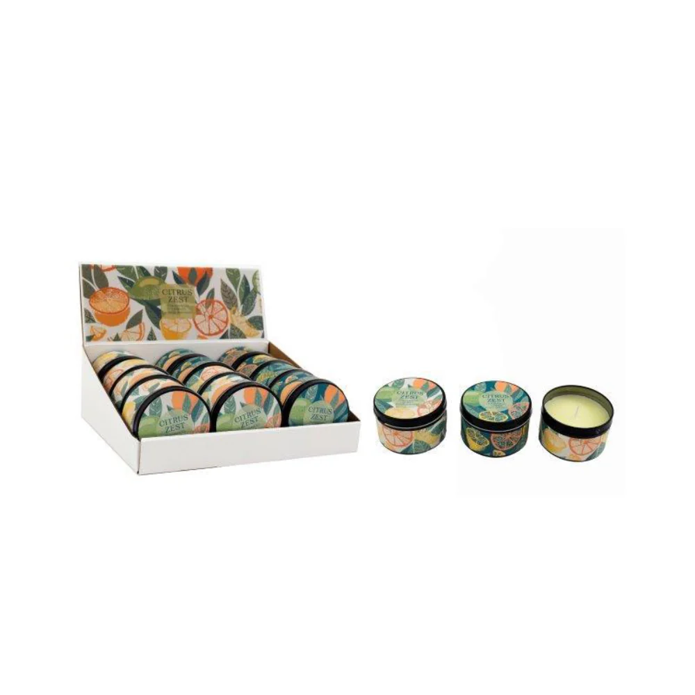 Citrus Zest Scented Metal Tin Candle Home Fragrance | 7.5 x 5cm