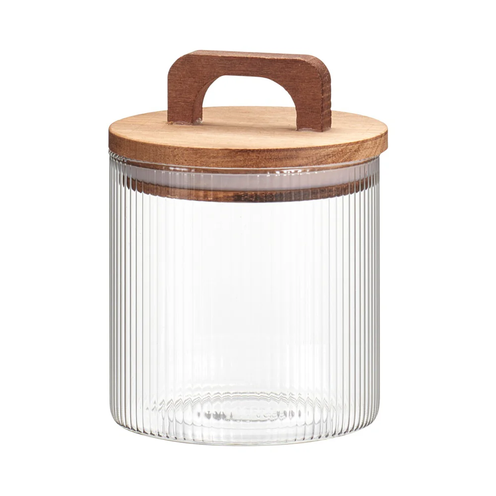 Clear Ribbed Glass Pantry Food Storage Jar with Handle | 550ml