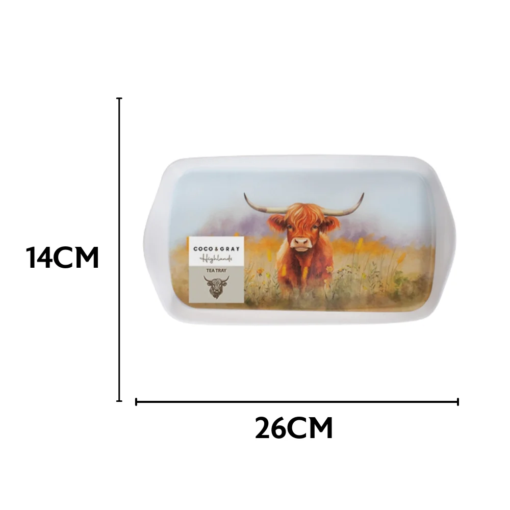 Coco & Gray Highland Cow Melamine Tea Tray | 26x14cm - Image 3