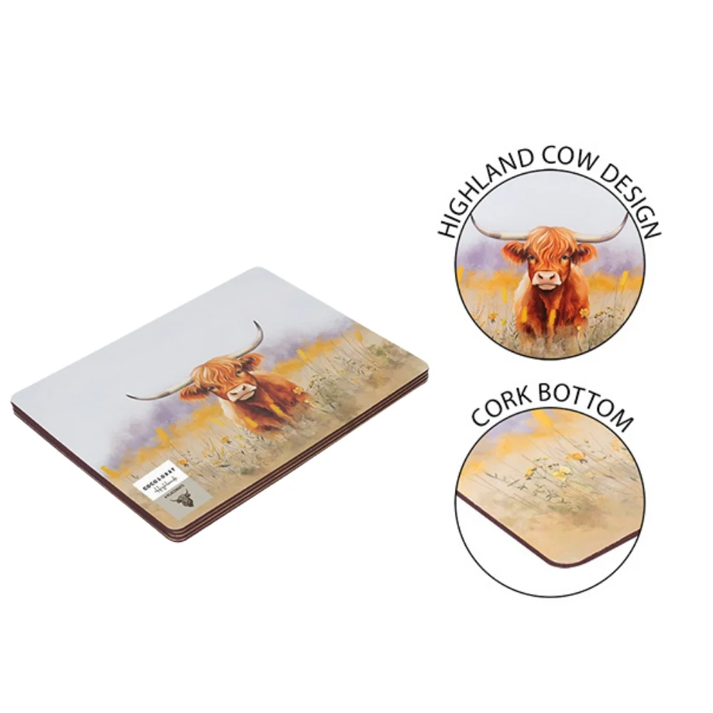 Coco & Gray Highland Cow Placemats | Set of 4 | 29x21.5cm - Image 2