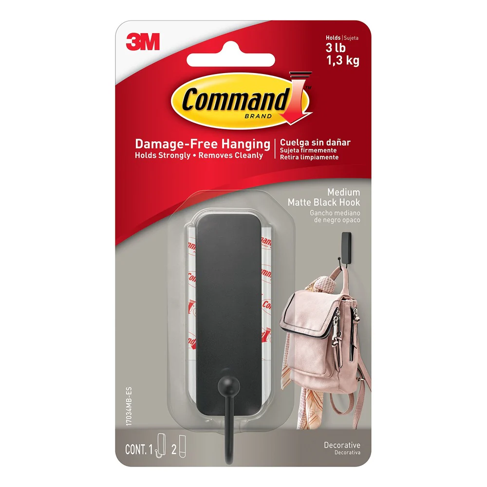 Command Medium Matte Black Hook | Supports up to 1.5kg