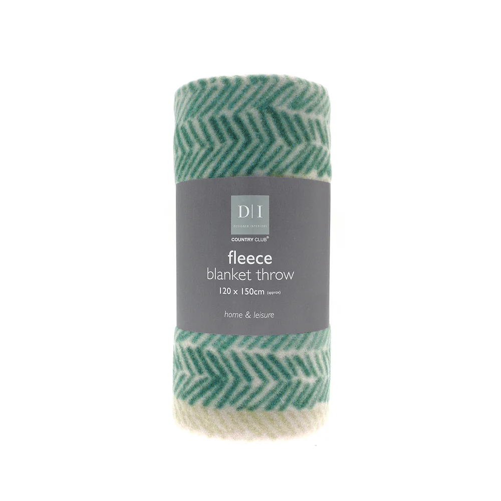 Country Club Herringbone Fleece Throw Blanket | 120 x 150cm, Green and White