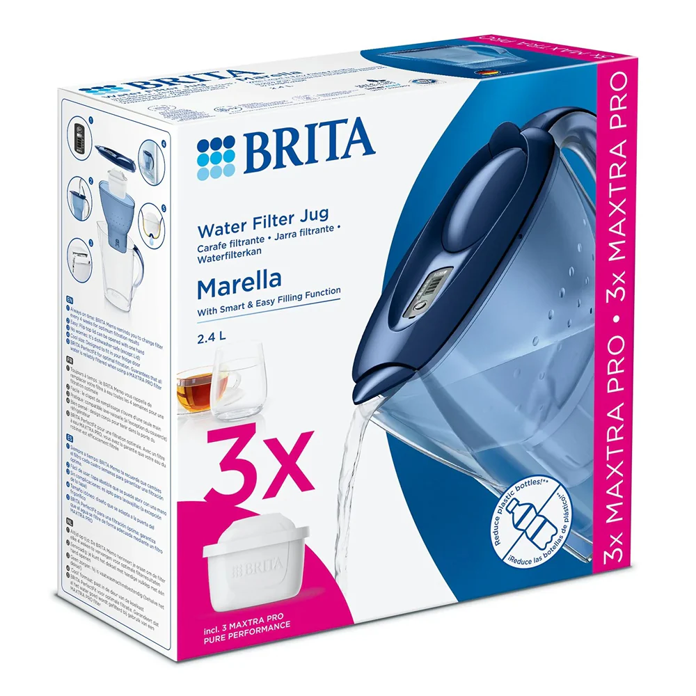 Country Club Marella Water Filter Jug | 2.4L, Blue, 3 MAXTRA PRO Cartridges