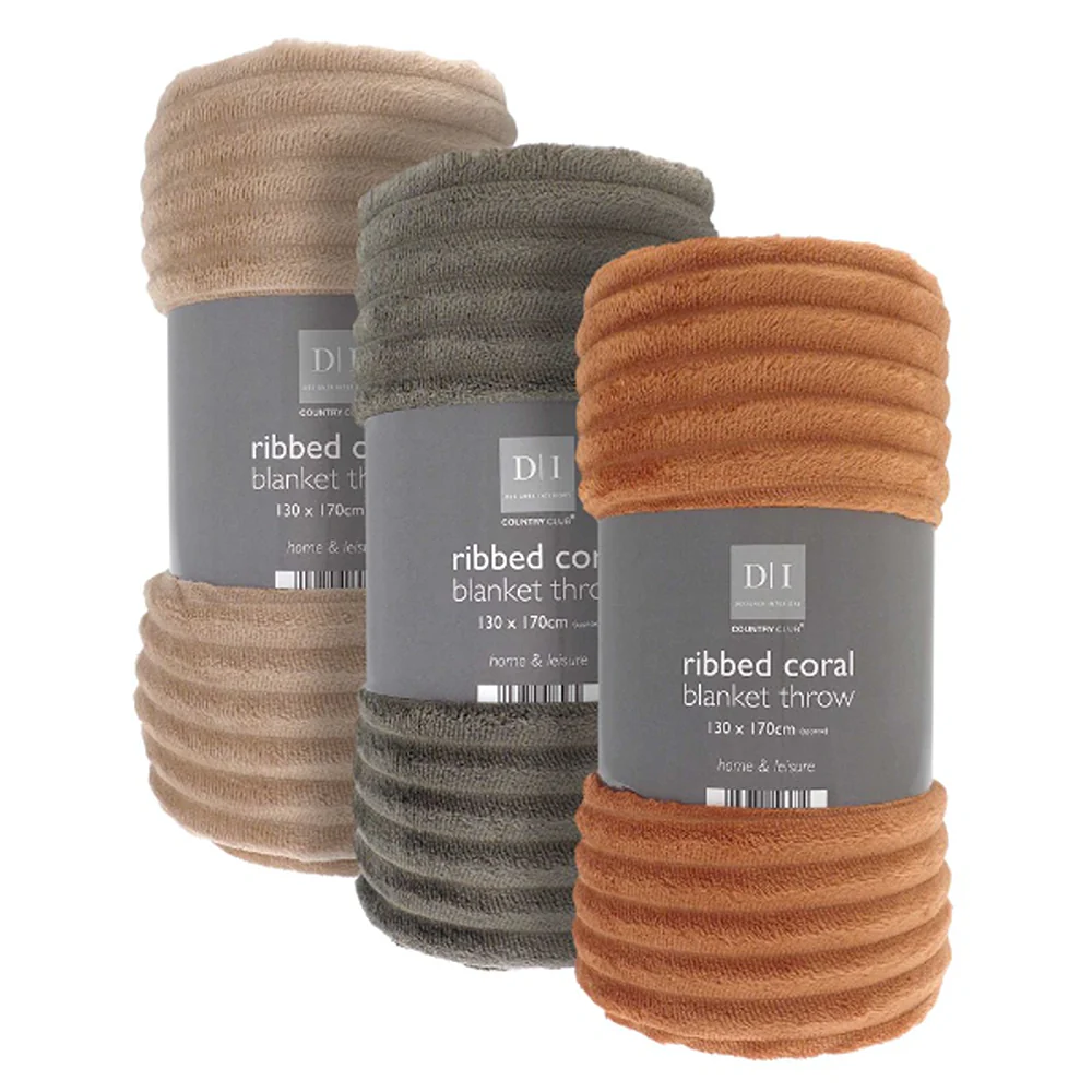 Country Club Nouveau Ribbed Throw Blanket | 130 x 170cm, Assorted Colours