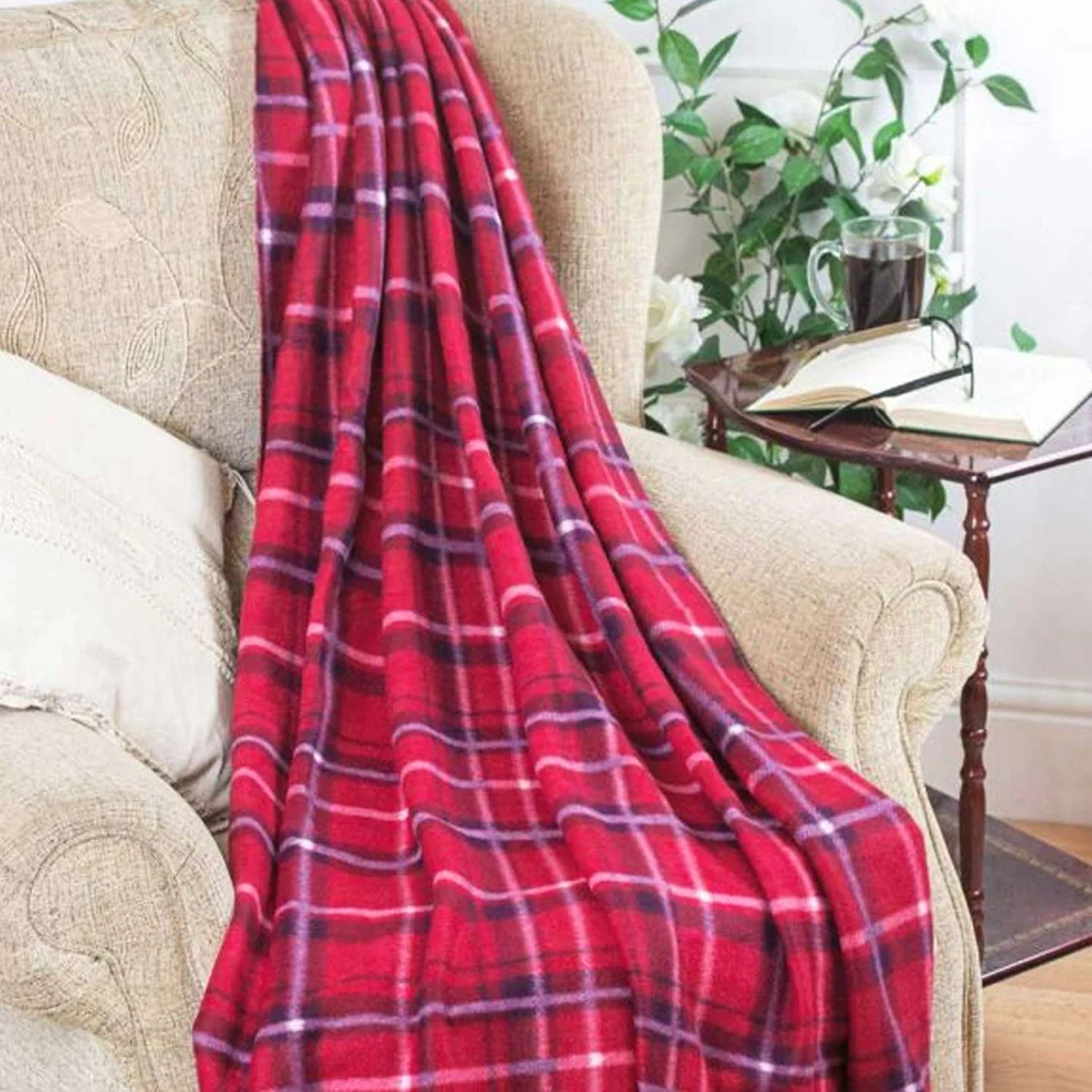 Country Club Red Tartan Soft Fleece Throw Blanket | 120 x 150cm - Image 2