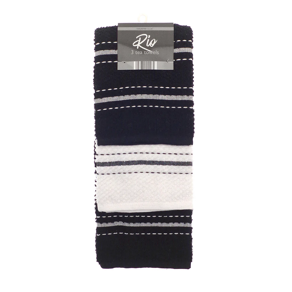 Country Club Rio Tea Towel Set | Pack of 3, Assorted Grey and White - Image 3