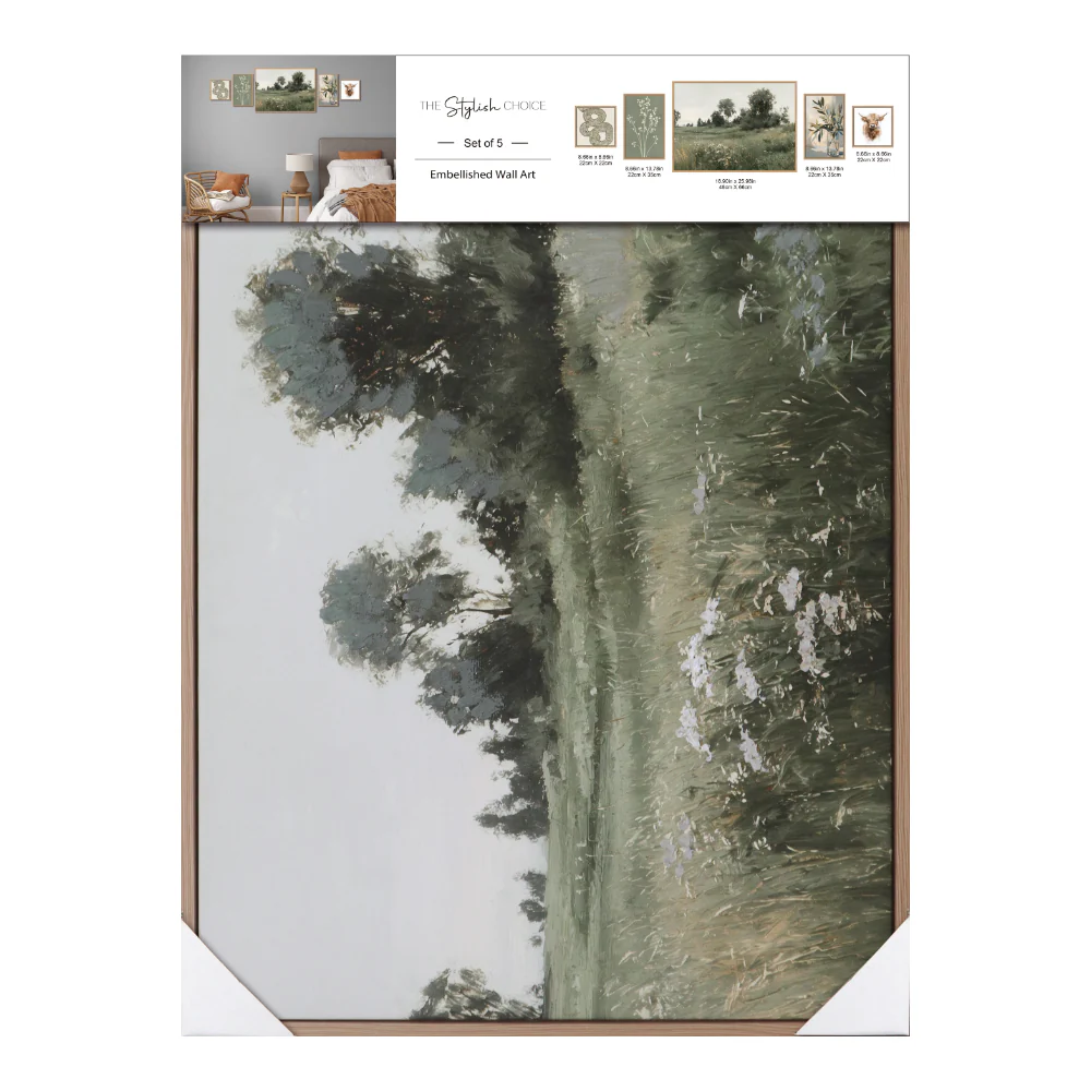 Country Green Assorted Framed Canvas Wall Art Set | Set of 5 - Image 4