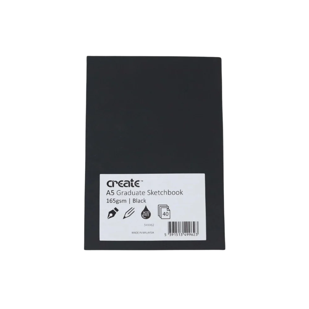 Create Graduate Black A5 Sketchbook | 40 Pages, 165gsm Acid-Free Paper
