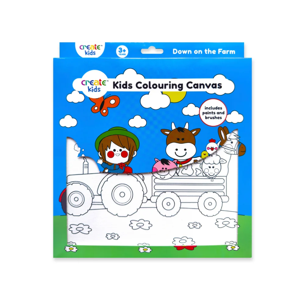 Creative Kids Farm Colouring Canvas | 25 x 25cm, Includes Paints and Brushes