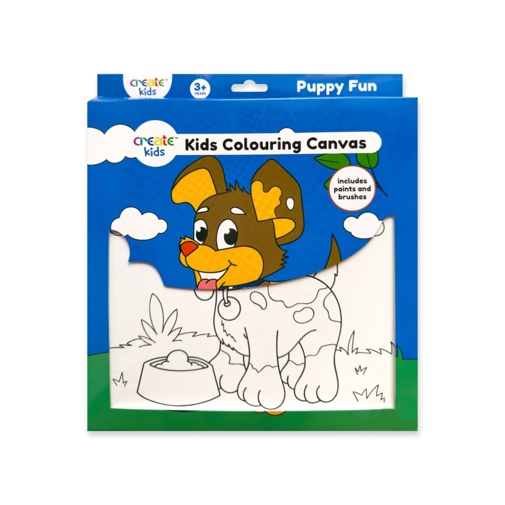 Creative Kids Puppy Fun Colouring Canvas | 25 x 25cm, Includes Paints