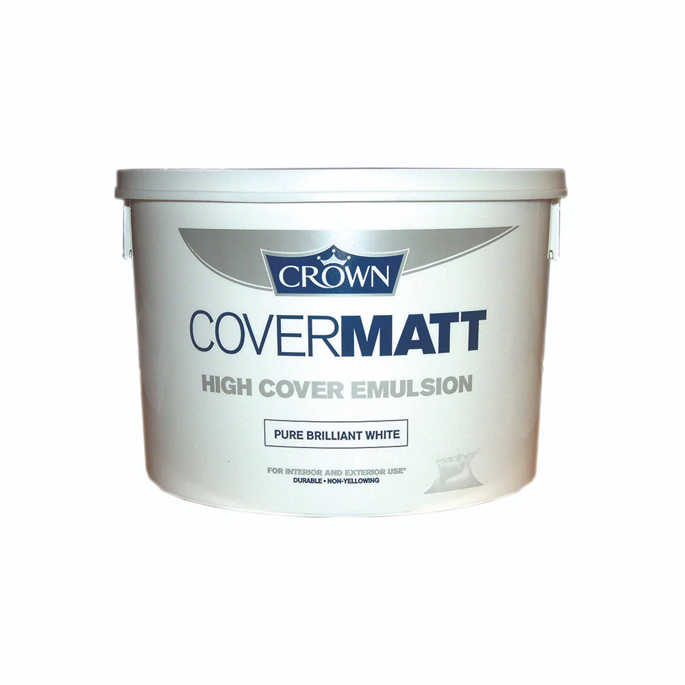 Crown Paint Covermatt Pure Brilliant White Emulsion | 10L, Interior and Exterior