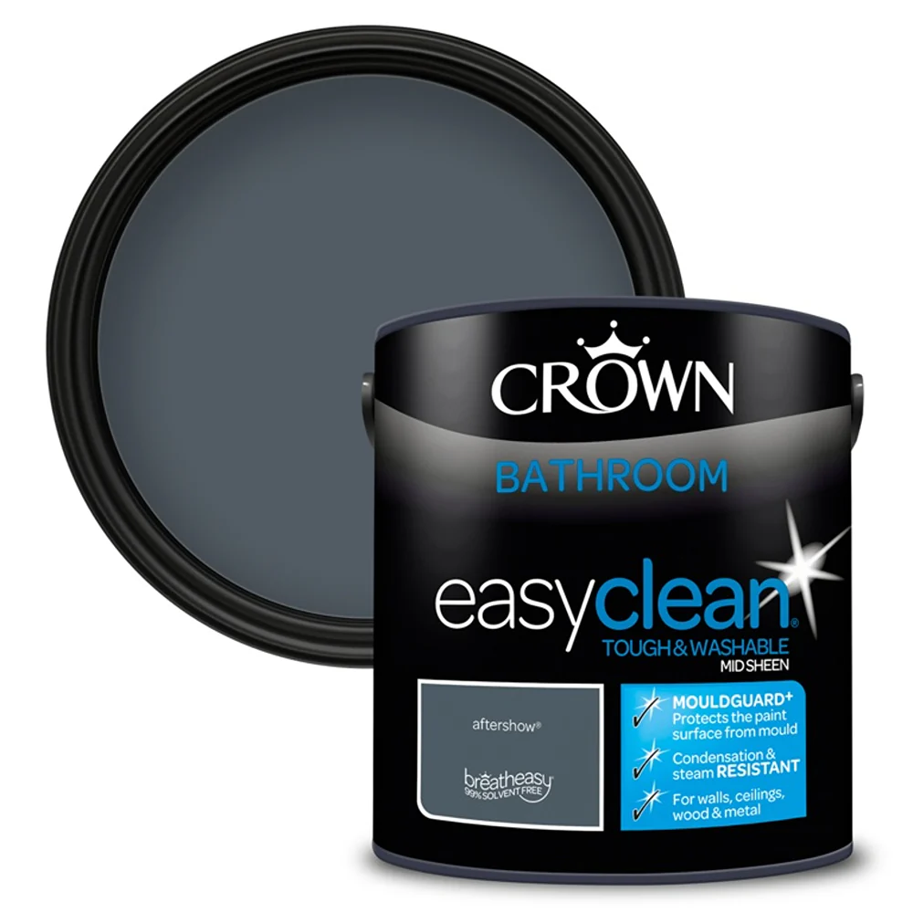 Crown Paint Easyclean Bathroom Paint Aftershow | 2.5L, Mid Sheen, Mouldguard+
