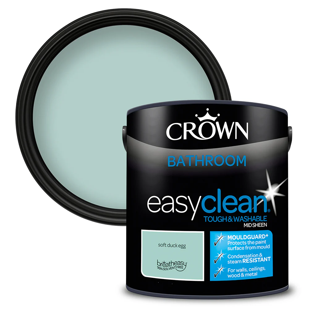 Crown Paint Easyclean Bathroom Paint Soft Duck Egg | 2.5L, Mould Resistant