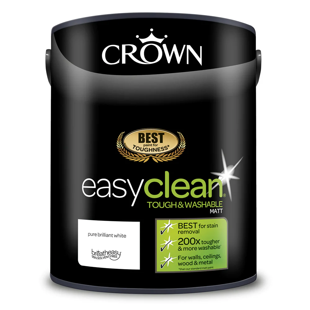Crown Paint Easyclean Brilliant White Matt Emulsion Paint | 5L, Tough & Washable