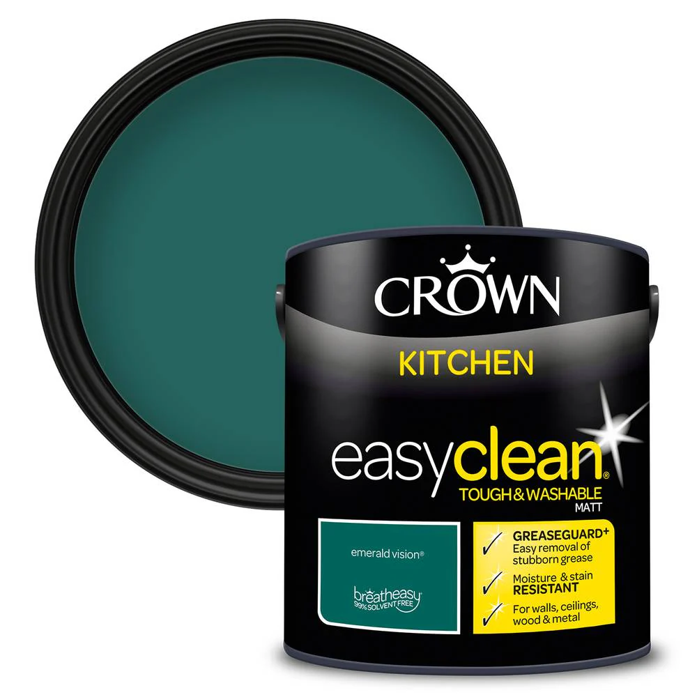 Crown Paint Easyclean Emerald Vision Kitchen Paint | 2.5L, Washable Matt